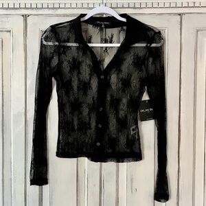 🟠NWT! DYLAN RYAN Lace Button Down Blouse in Black MED